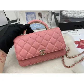 Chanel AP2844 Wallet on chain Lambskin bag with top handle Light gold Pink