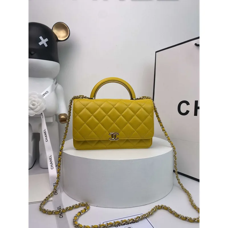 Chanel AP2844 Wallet on chain Lambskin bag with top handle Light gold Yellow