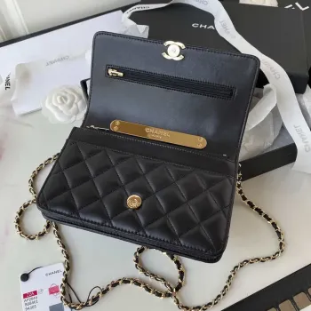 Chanel AP2844 Wallet on chain Lambskin bag with top handle Light gold Black