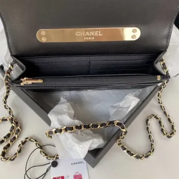 Chanel AP2844 Wallet on chain Lambskin bag with top handle Light gold Black