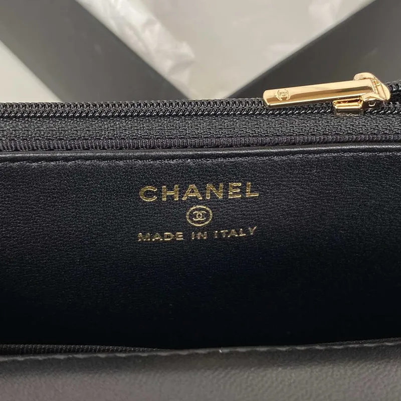 Chanel AP2844 Wallet on chain Lambskin bag with top handle Light gold Black