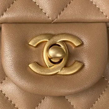 Chanel AS2431 Mini flap Tan Lambskin bag with top handle Gold