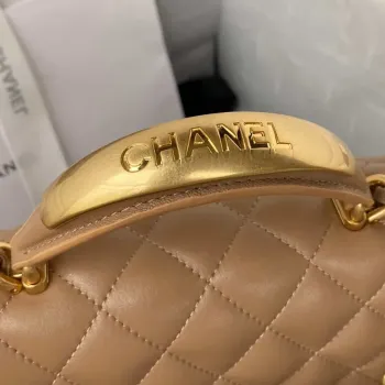 Chanel AS2431 Mini flap Tan Lambskin bag with top handle Gold