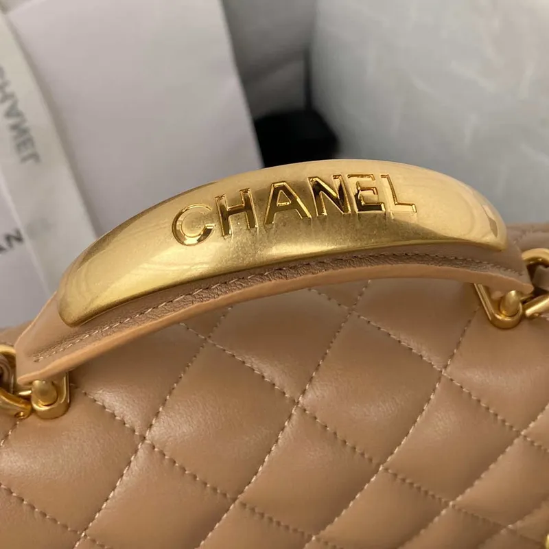 Chanel AS2431 Mini flap Tan Lambskin bag with top handle Gold