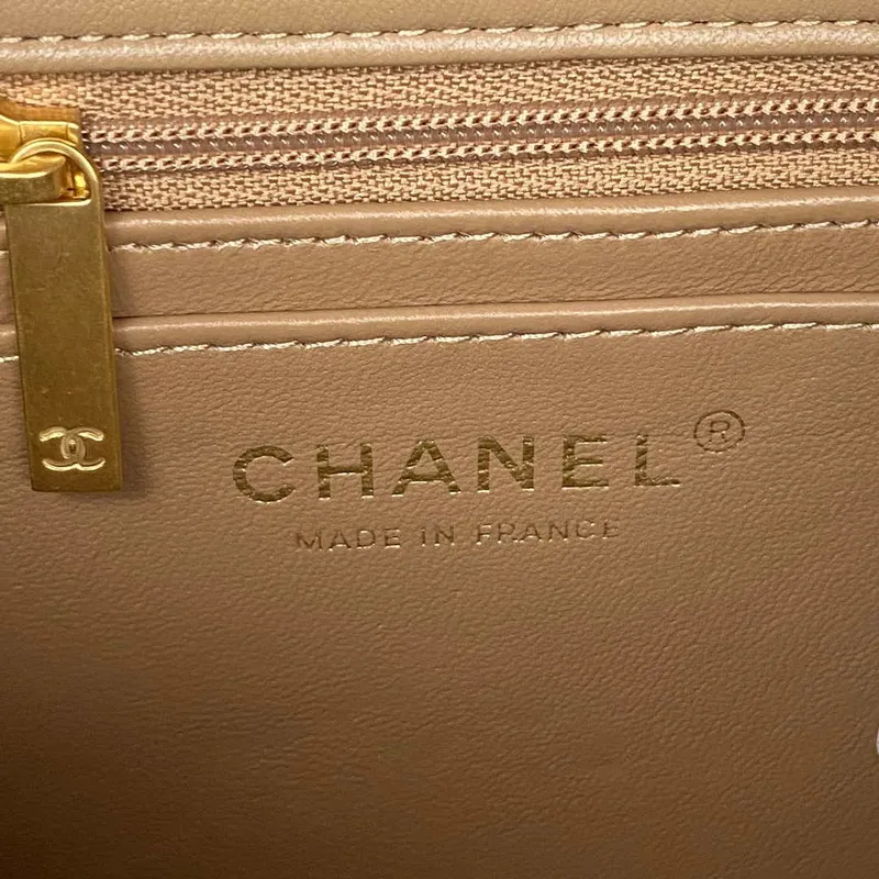 Chanel AS2431 Mini flap Tan Lambskin bag with top handle Gold