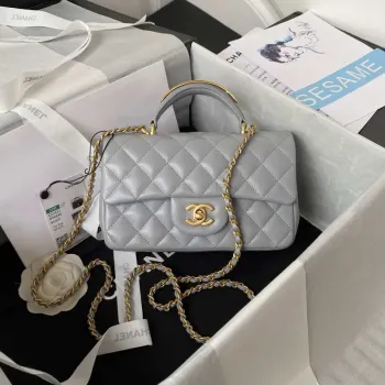 Chanel AS2431 Mini flap Gray Lambskin bag with top handle Gold