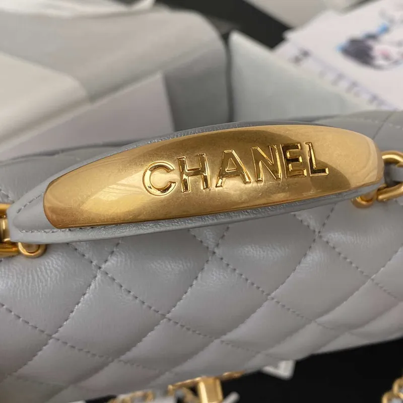 Chanel AS2431 Mini flap Gray Lambskin bag with top handle Gold