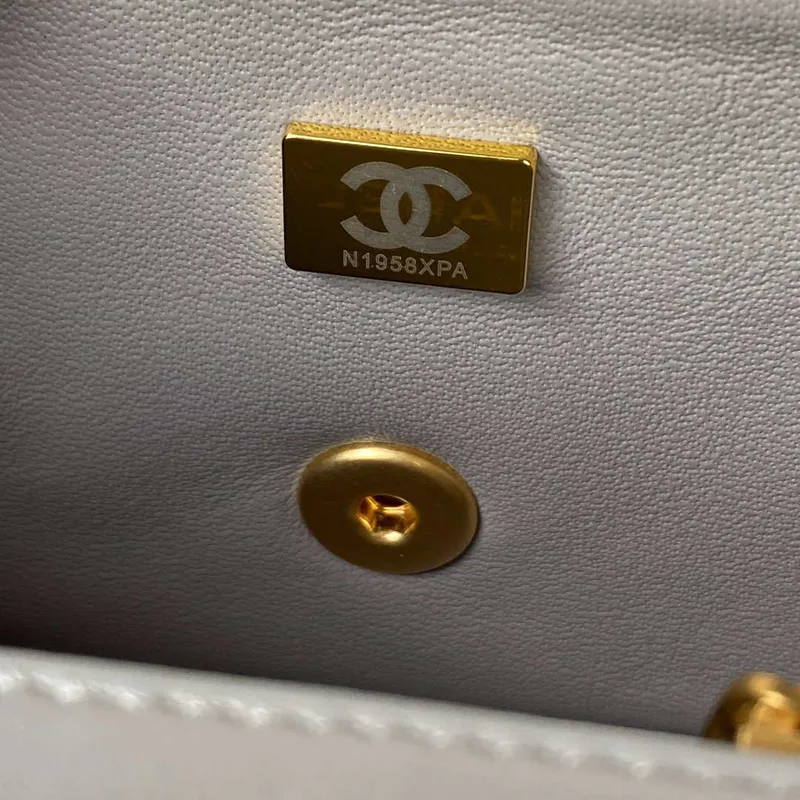 Chanel AS2431 Mini flap Gray Lambskin bag with top handle Gold