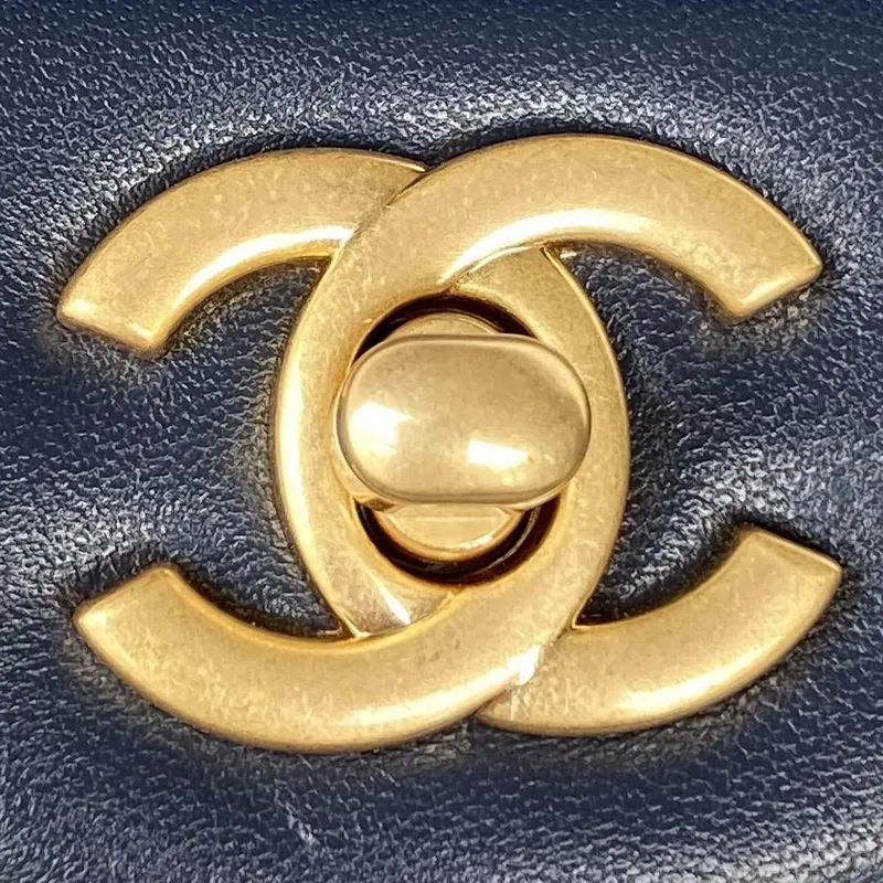 Chanel AS2431 Mini flap Navy Blue Lambskin bag with top handle Gold