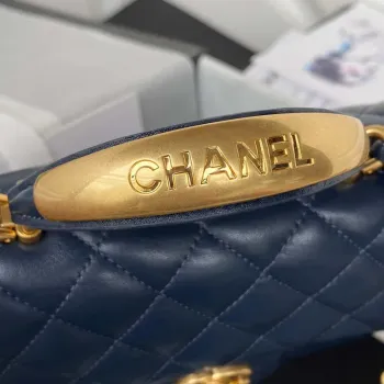 Chanel AS2431 Mini flap Navy Blue Lambskin bag with top handle Gold