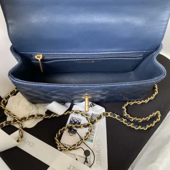 Chanel AS2431 Mini flap Navy Blue Lambskin bag with top handle Gold