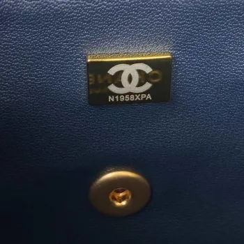 Chanel AS2431 Mini flap Navy Blue Lambskin bag with top handle Gold