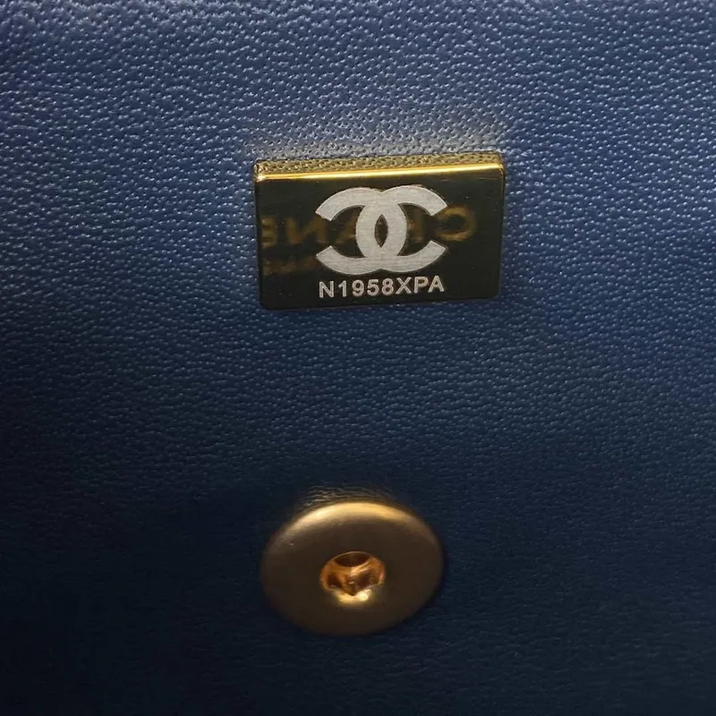 Chanel AS2431 Mini flap Navy Blue Lambskin bag with top handle Gold