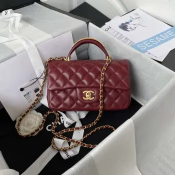 Chanel AS2431 Mini flap Wine Red Lambskin bag with top handle Gold