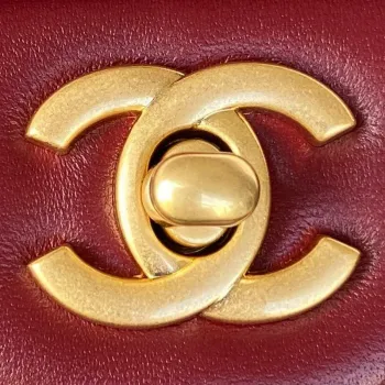 Chanel AS2431 Mini flap Wine Red Lambskin bag with top handle Gold
