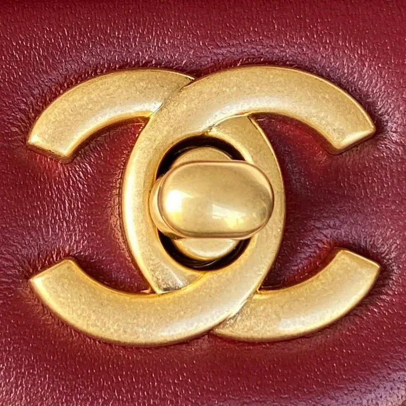 Chanel AS2431 Mini flap Wine Red Lambskin bag with top handle Gold