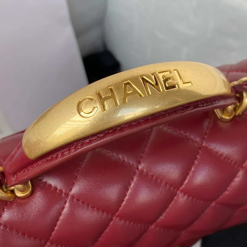 Chanel AS2431 Mini flap Wine Red Lambskin bag with top handle Gold