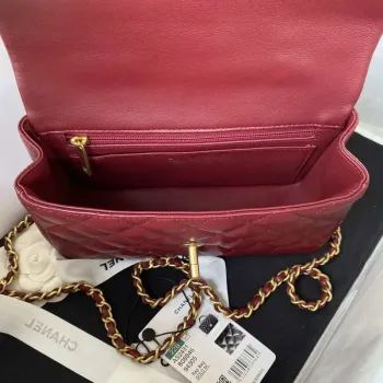 Chanel AS2431 Mini flap Wine Red Lambskin bag with top handle Gold