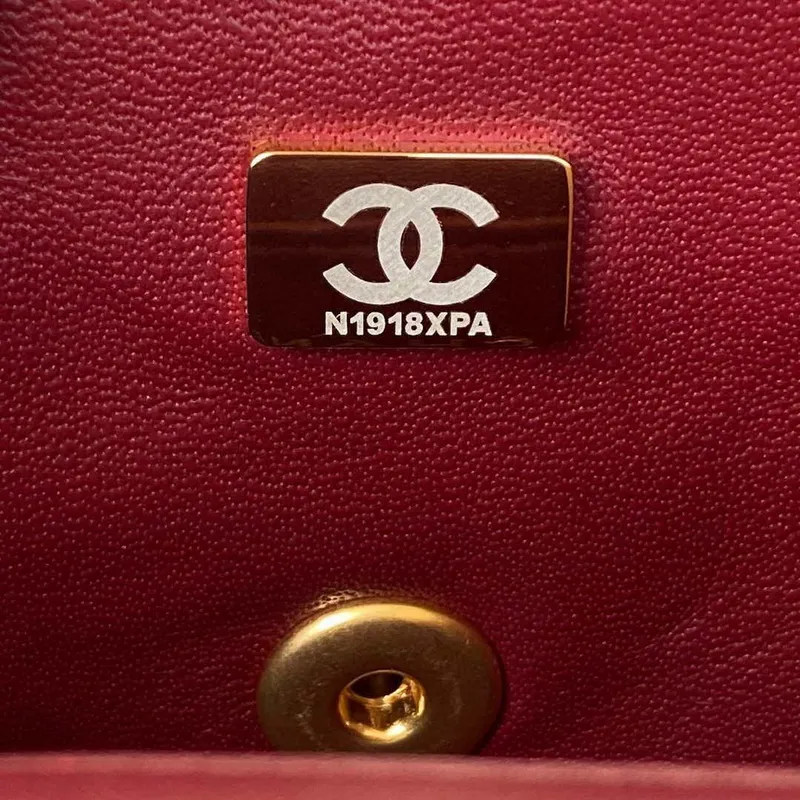 Chanel AS2431 Mini flap Wine Red Lambskin bag with top handle Gold