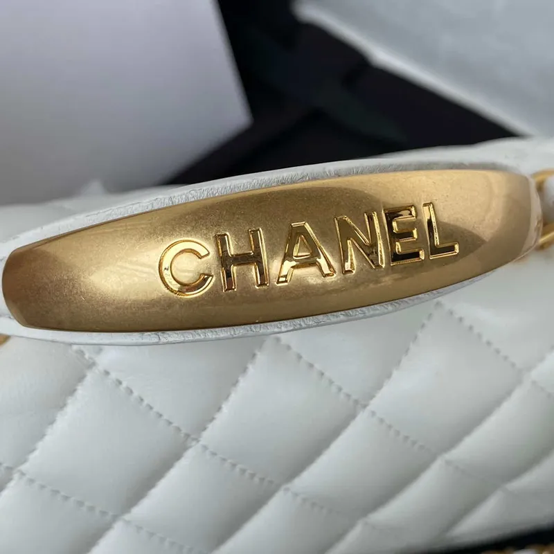 Chanel AS2431 Mini flap White Lambskin bag with top handle Gold