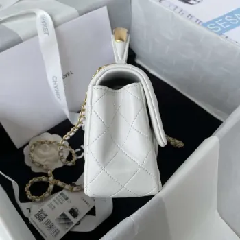 Chanel AS2431 Mini flap White Lambskin bag with top handle Gold