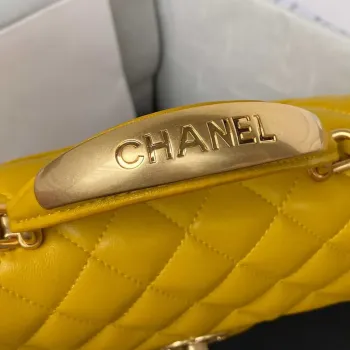 Chanel AS2431 Mini flap Yellow Lambskin bag with top handle Gold