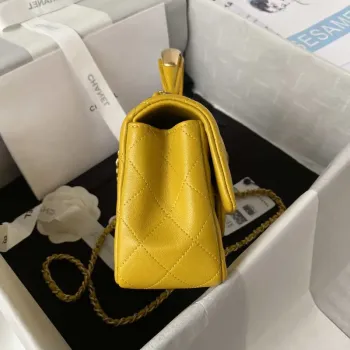 Chanel AS2431 Mini flap Yellow Lambskin bag with top handle Gold