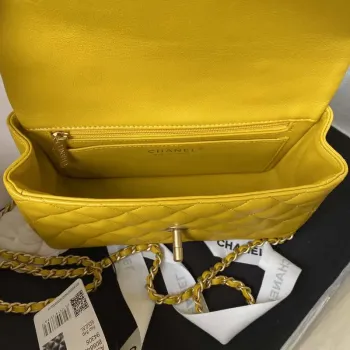 Chanel AS2431 Mini flap Yellow Lambskin bag with top handle Gold