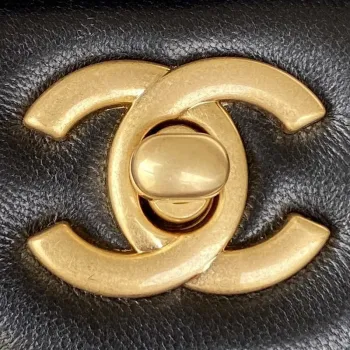 Chanel AS2431 Mini flap Black Lambskin bag with top handle Gold
