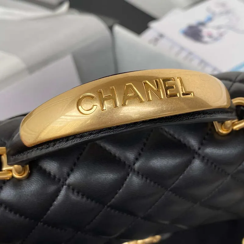 Chanel AS2431 Mini flap Black Lambskin bag with top handle Gold