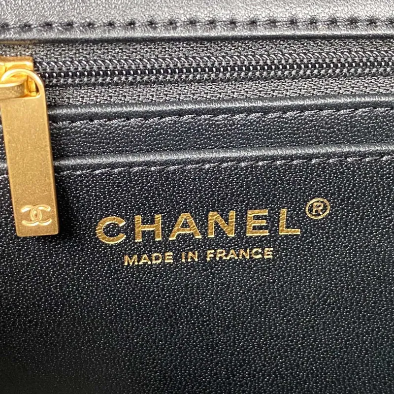 Chanel AS2431 Mini flap Black Lambskin bag with top handle Gold