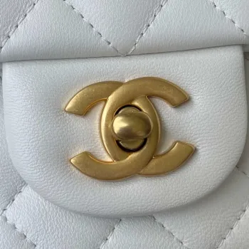 Chanel Mini flap Lambskin bag with top handle AS2431 White gold