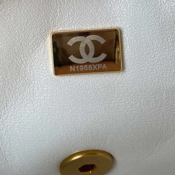 Chanel Mini flap Lambskin bag with top handle AS2431 White gold