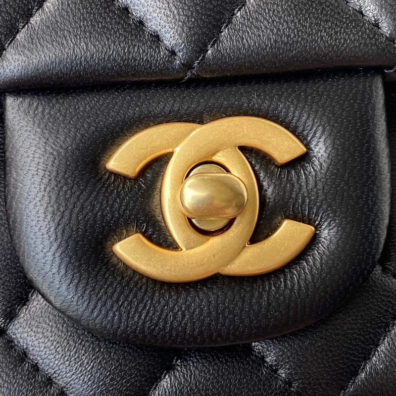 Chanel Mini flap Lambskin bag with top handle AS2431 Black gold