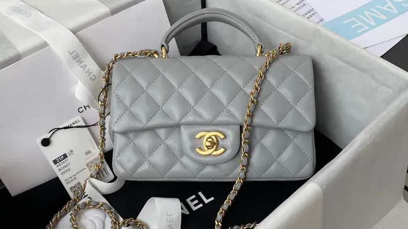 Chanel Mini Flap Lambskin AS2431 — Gray Gold Top-Handle Luxury Mini Bag