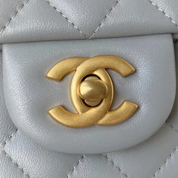 Chanel Mini flap Lambskin bag with top handle AS2431 Gray gold