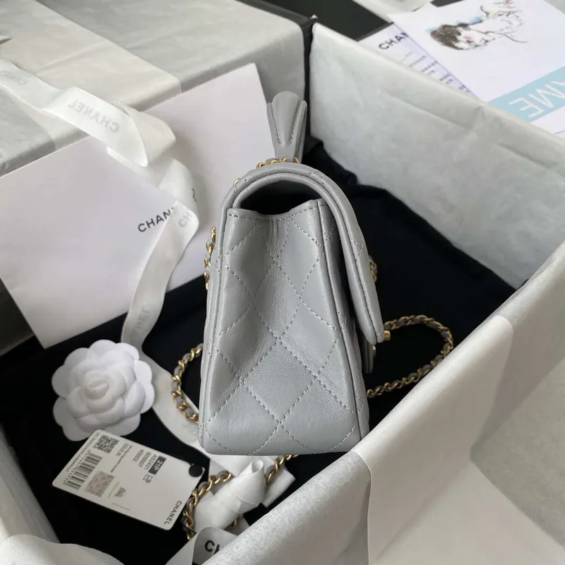 Chanel Mini flap Lambskin bag with top handle AS2431 Gray gold