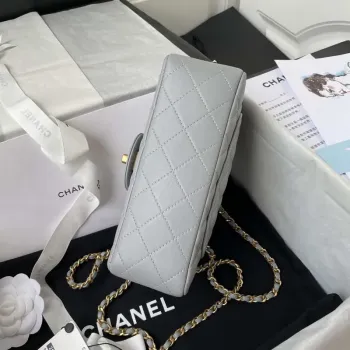Chanel Mini flap Lambskin bag with top handle AS2431 Gray gold