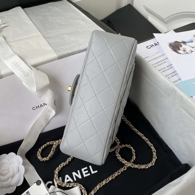 Chanel Mini flap Lambskin bag with top handle AS2431 Gray gold