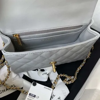 Chanel Mini flap Lambskin bag with top handle AS2431 Gray gold