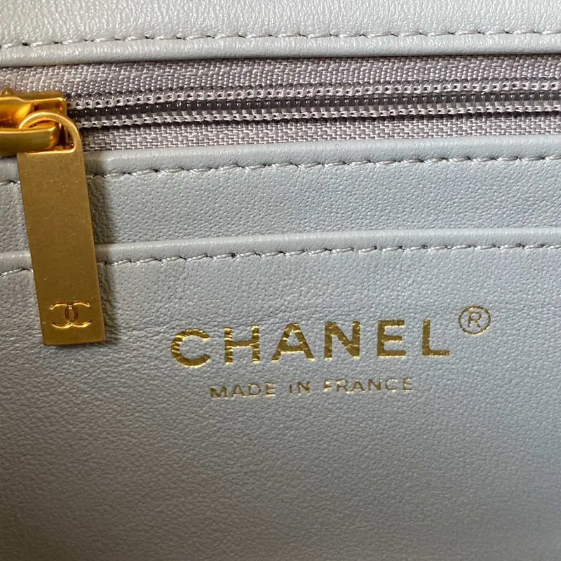 Chanel Mini flap Lambskin bag with top handle AS2431 Gray gold