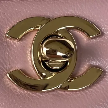 Chanel AS2431 Mini flap Lambskin bag with top handle Light gold Dark Pink