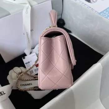 Chanel AS2431 Mini flap Lambskin bag with top handle Light gold Dark Pink
