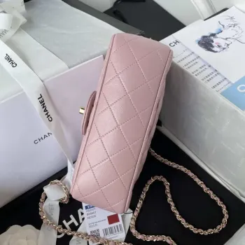 Chanel AS2431 Mini flap Lambskin bag with top handle Light gold Dark Pink
