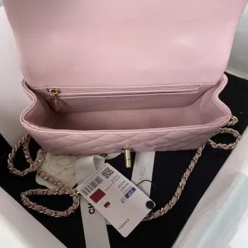 Chanel AS2431 Mini flap Lambskin bag with top handle Light gold Dark Pink