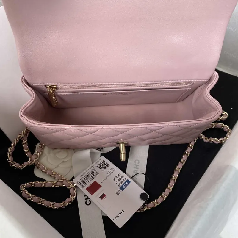 Chanel AS2431 Mini flap Lambskin bag with top handle Light gold Dark Pink