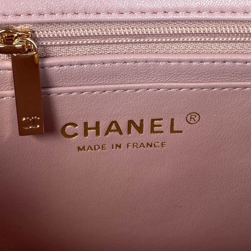 Chanel AS2431 Mini flap Lambskin bag with top handle Light gold Dark Pink