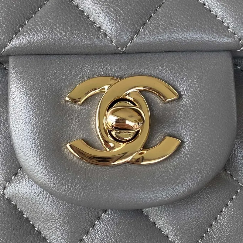 Chanel AS2431 Mini flap Lambskin bag with top handle Light gold Dark Gray