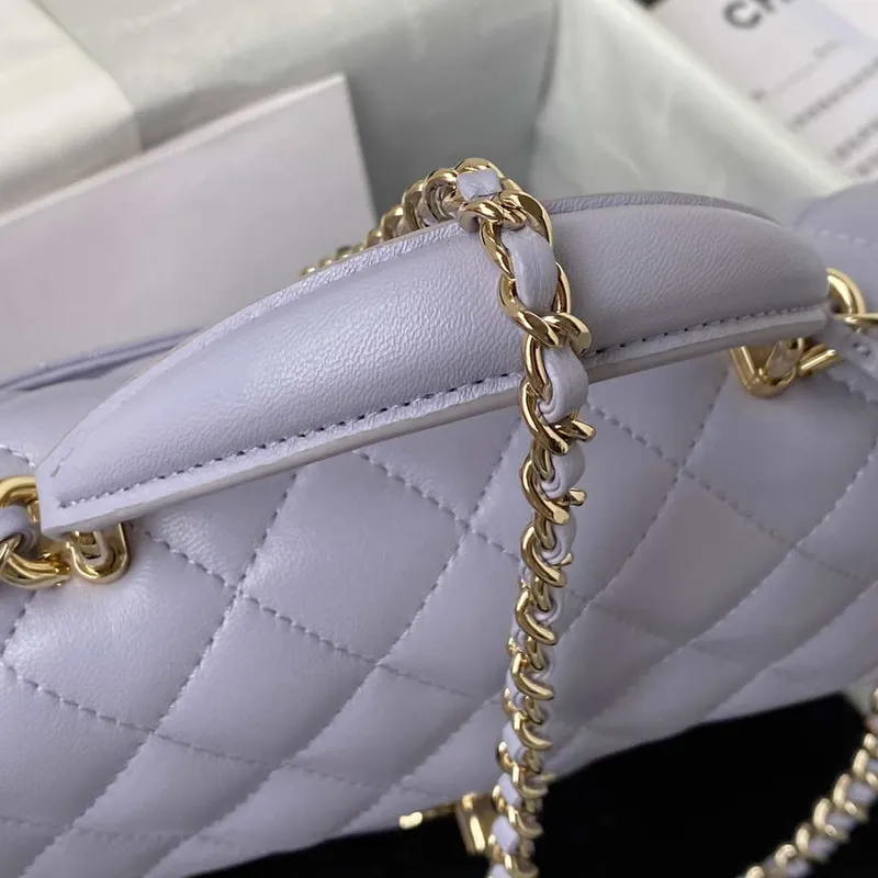 Chanel AS2431 Mini flap Lambskin bag with top handle Light gold Purple