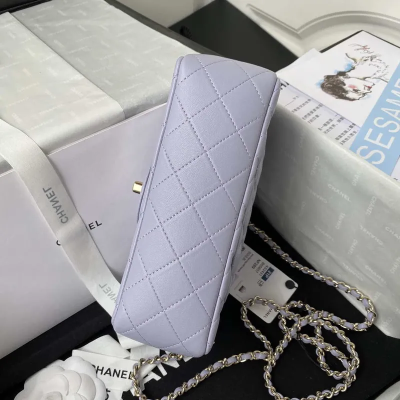 Chanel AS2431 Mini flap Lambskin bag with top handle Light gold Purple